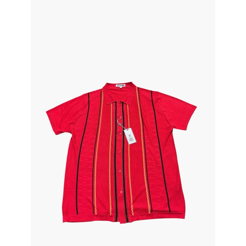 NEW Stacy Adams Retro Knit Button Up Shirt Red Short Sleeve Men 3X XXXL